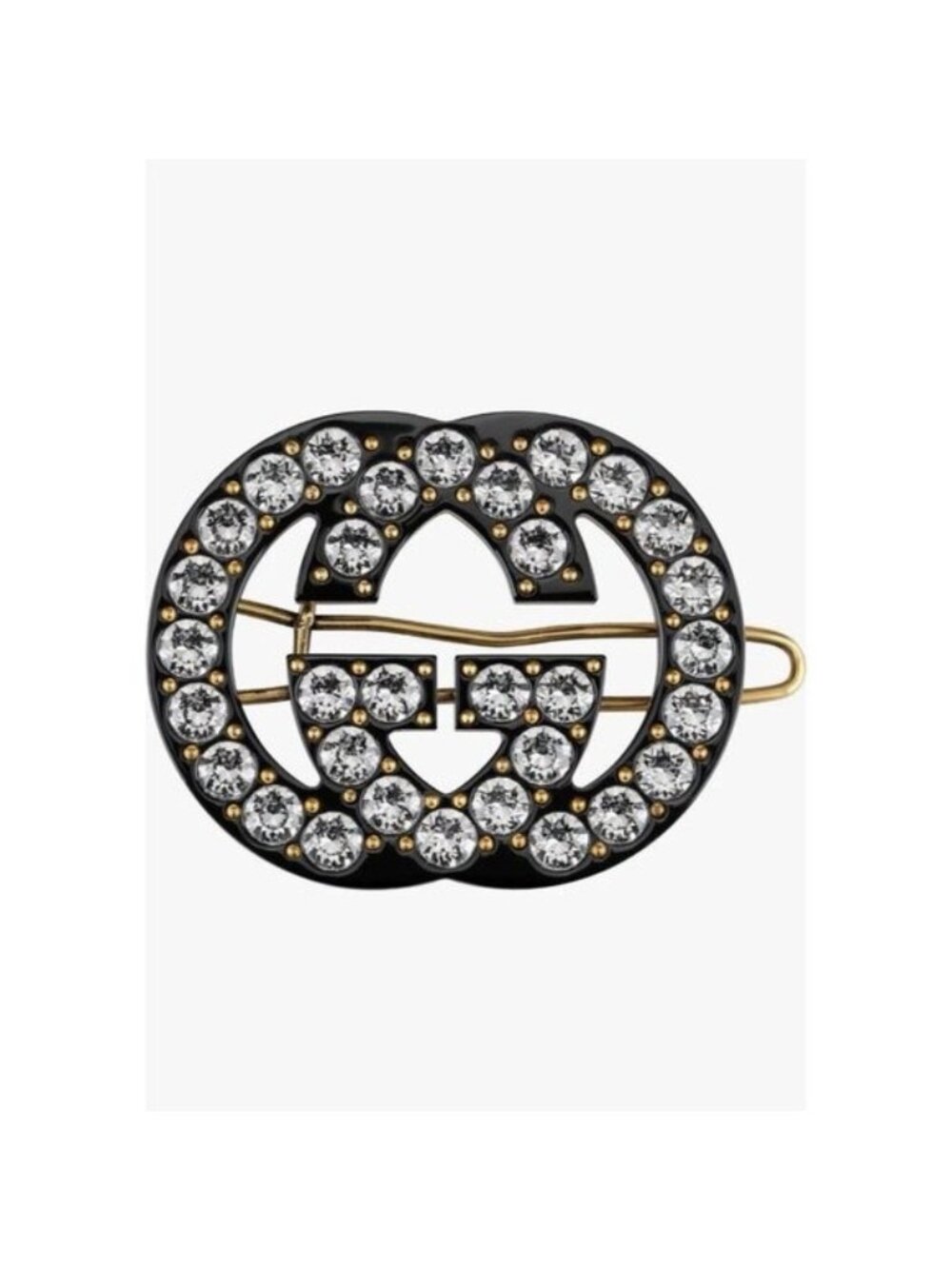NEW GUCCI Crystal Embellished GG Hair Clip Black